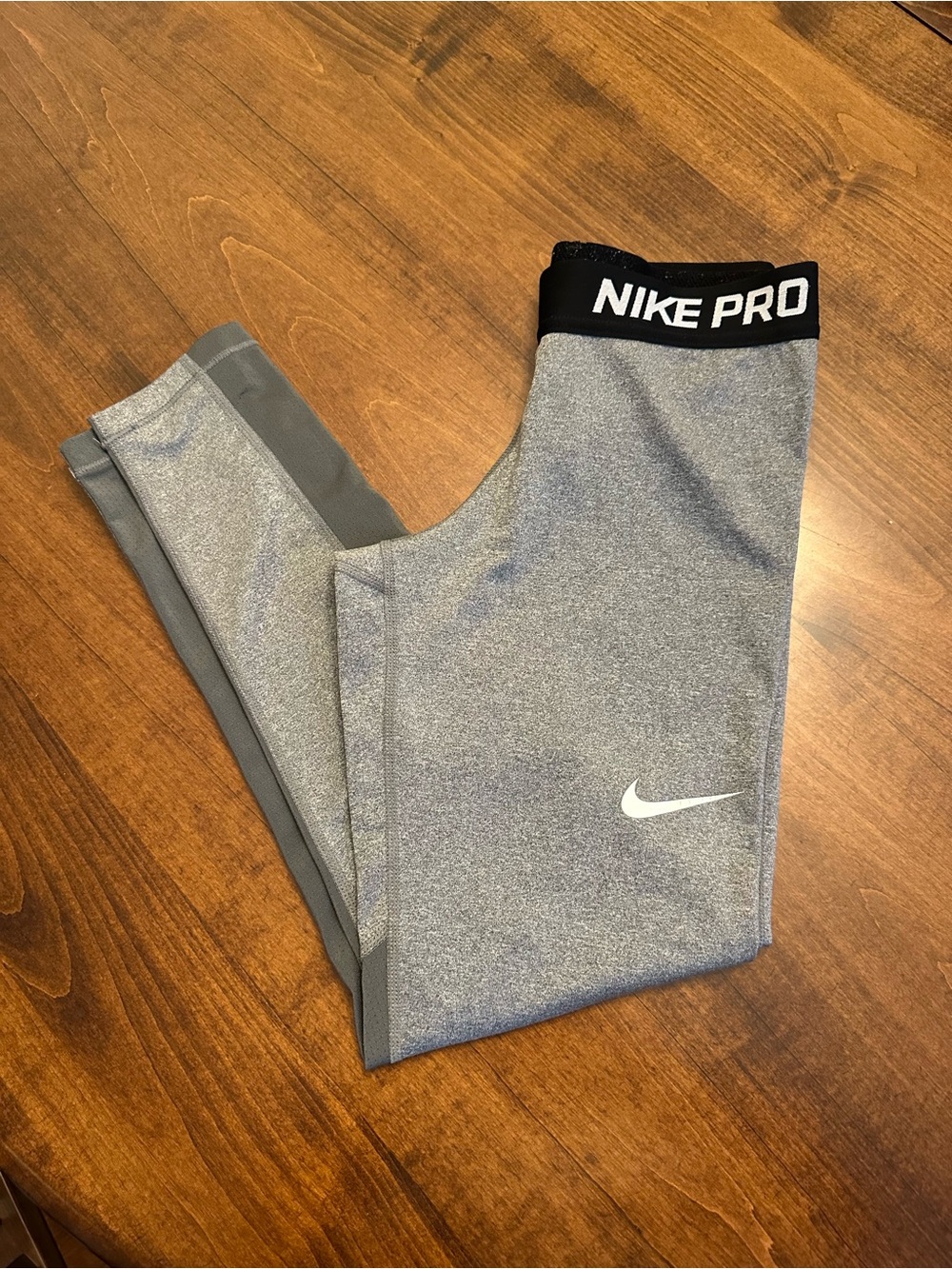Nike Grey Girls' Performance Leggings with Black Logo Waistband